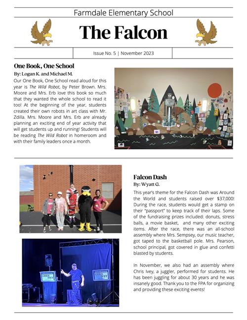 Falcon newsletter stories page 1